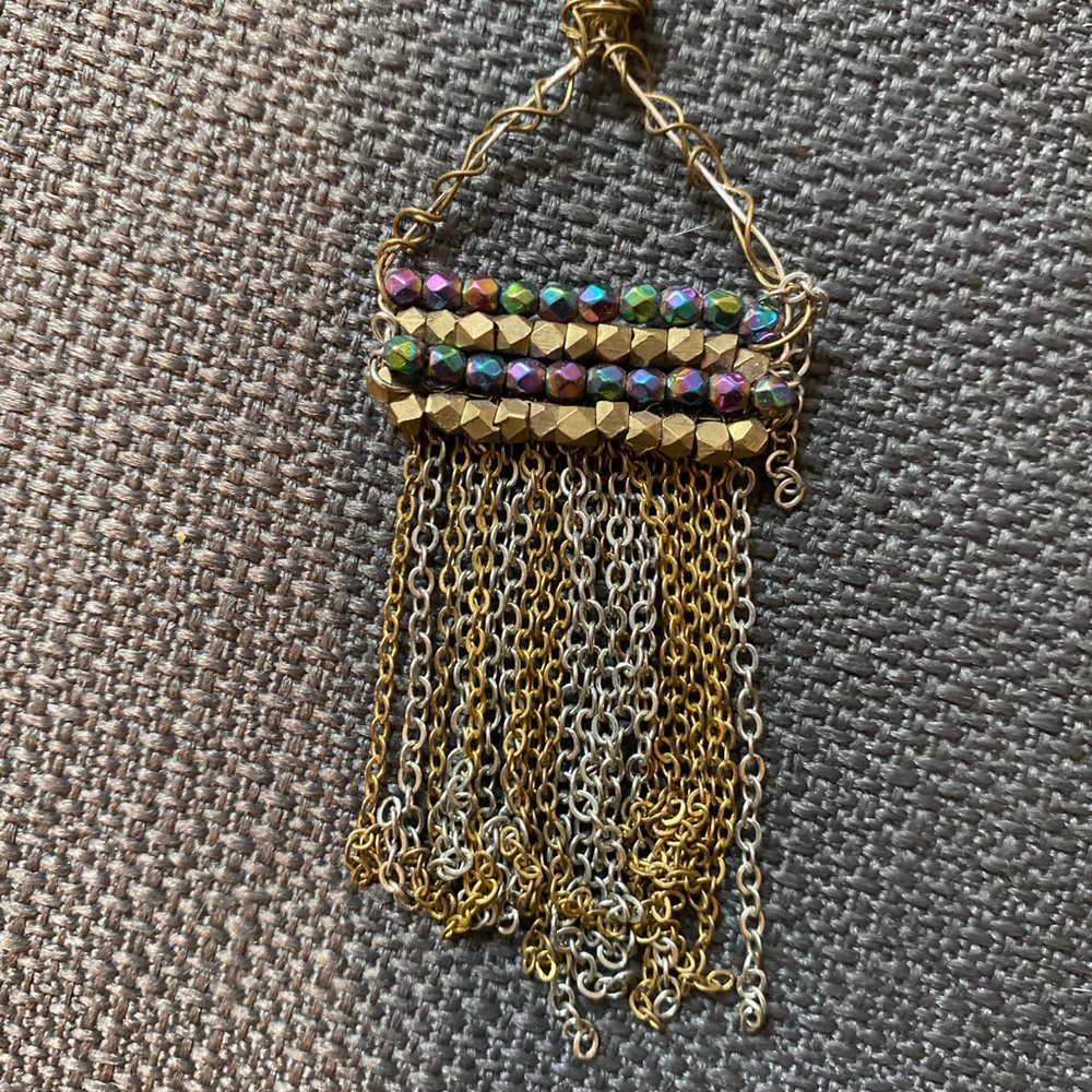 Gold and Silver Necklace with Iridescent Beads